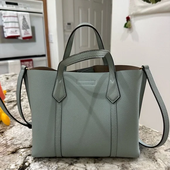 Tory Burch Light Blue/Green Perry Tote Leather - Picture 4 of 8